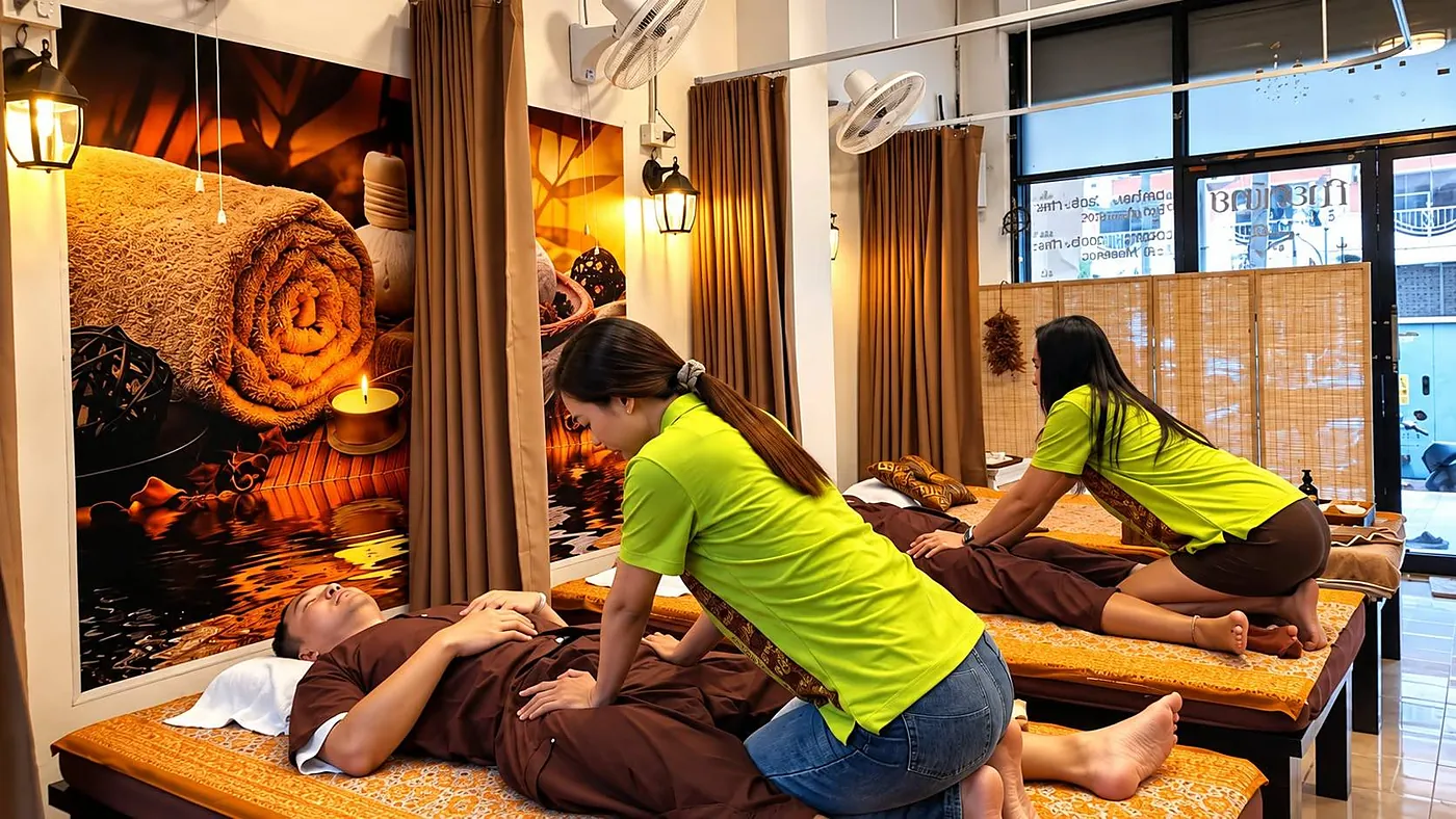 A guest relaxing during a Thai massage